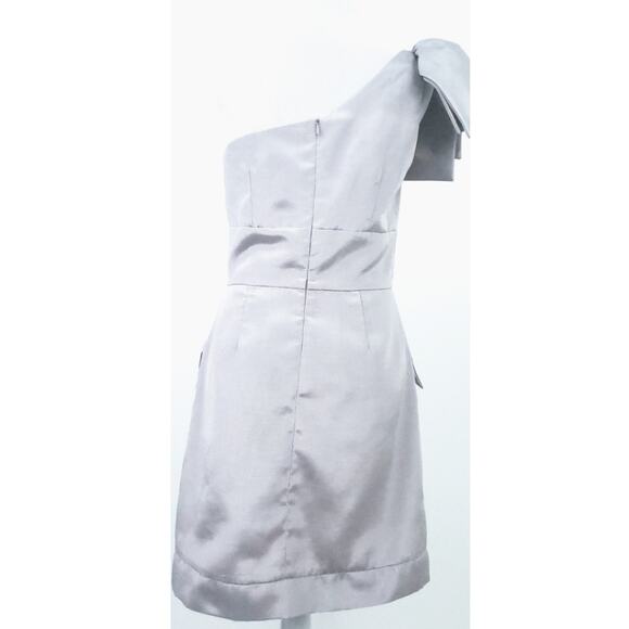 Doucette Duvall Gray One Shoulder Cocktail Dress 8 Large Shoulder Bow, Pockets - Picture 3 of 7